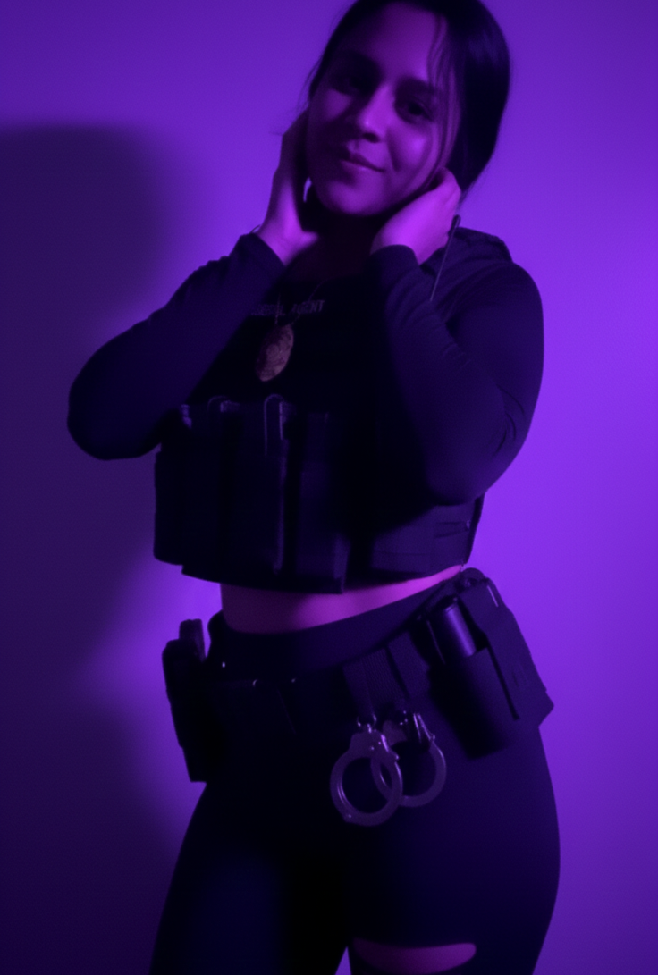 Artist Jax.Killer in a federal agent costume for a music video